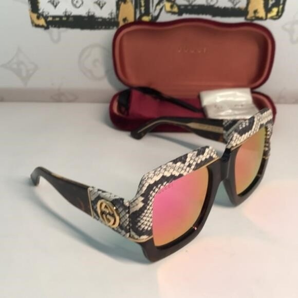 New Authentic ✨ Gucci GG0484S 006 – Oversized Havana Square Pink Mirror Lenses ✨ - Picture 1 of 12